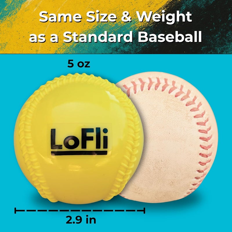 LoFli Limited-Flight Training Baseballs - Regulation Size & Weight, Soft, Safe & Durable - Indoor & Outdoor Practice for Kids & Adults – 6 Pack – Yellow - Image 2